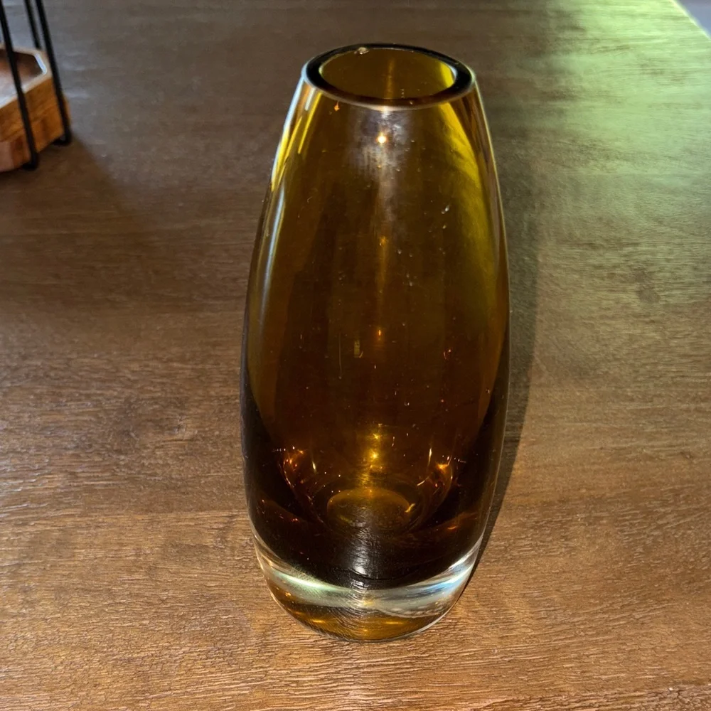 Beautiful RARE Amber Glass Vase by Rihimäen Lasi Oy Signed 1365